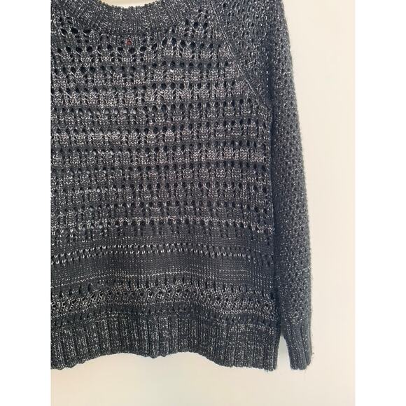 Designer Narciso Rodriguez Black Metallic Open Knit Sweater Size L Classic Chic - Picture 8 of 8
